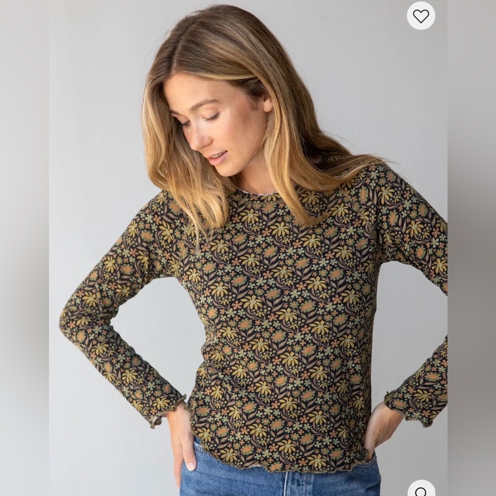 Natural life women’s lily cotton long sleeve floral Ruffle hem earthy hippie